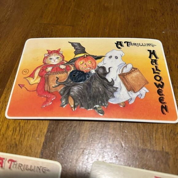 Vtg Repo Moving Action Halloween Postcards Cats & Pumpkin Girl Embossed lot of 3 - Picture 8 of 11